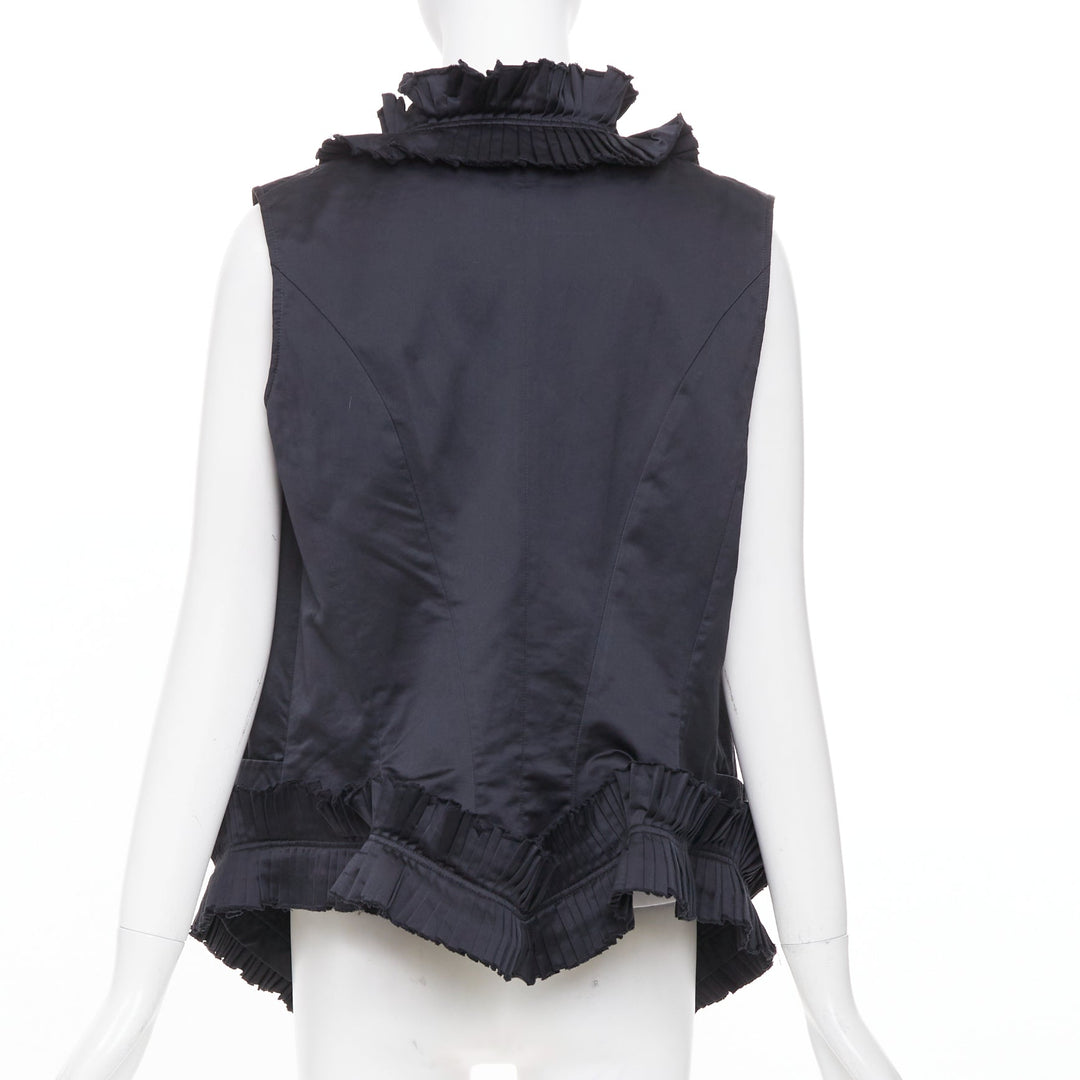YVES SAINT LAURENT 2010 Runway black pleated ruffle floral collar vest FR36 S