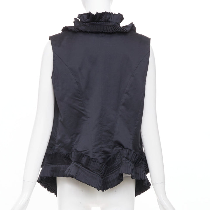 YVES SAINT LAURENT 2010 Runway black pleated ruffle floral collar vest FR36 S