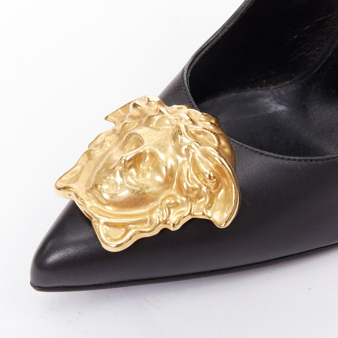 VERSACE Medusa black gold emblem metal heel pump EU38 Lady Gaga