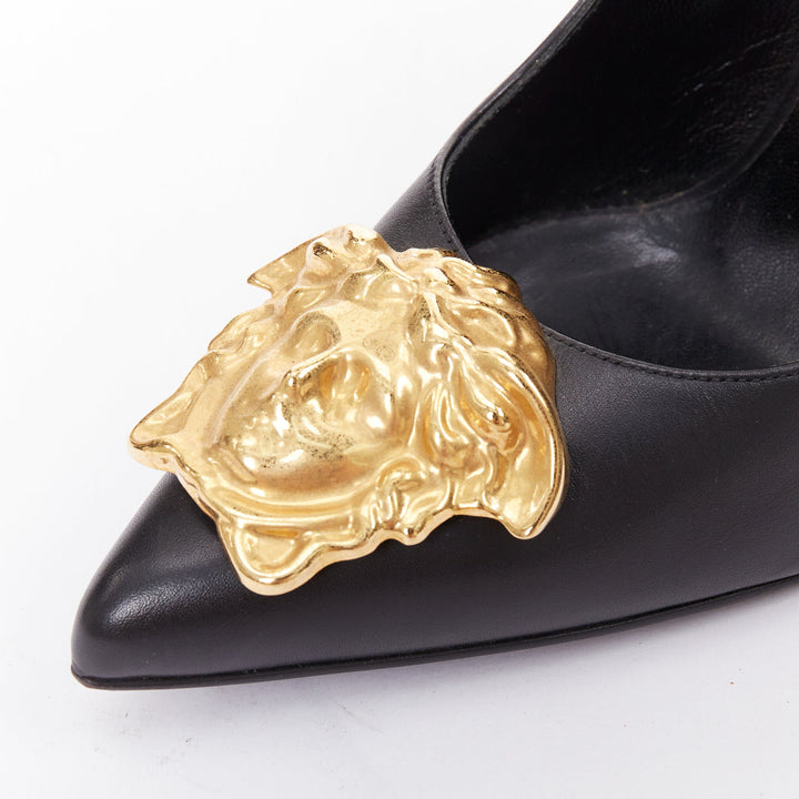 VERSACE Medusa black gold emblem metal heel pump EU38 Lady Gaga