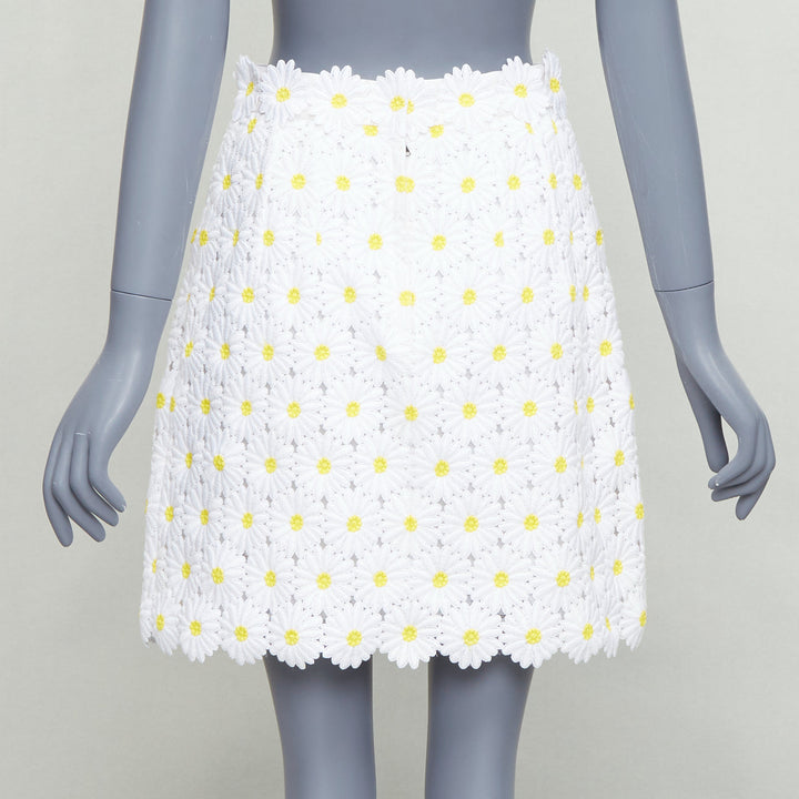 DOLCE GABBANA white yellow daisy embroidery anglais skirt IT40 S