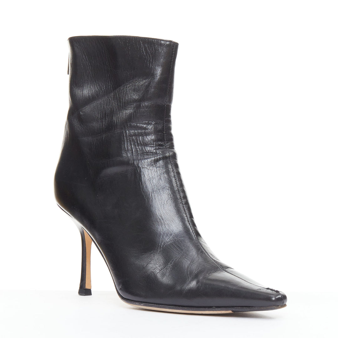JIMMY CHOO black pointed square toe spool heeled ankle boots EU39.5