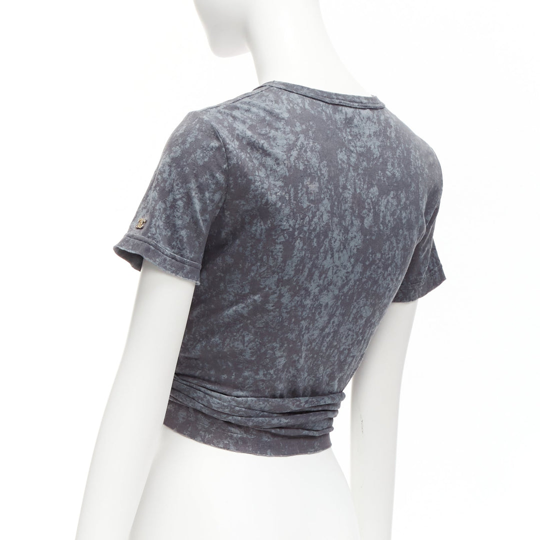 CHANEL 2021 grey rope logo embroidery tie cropped tshirt FR34 XS