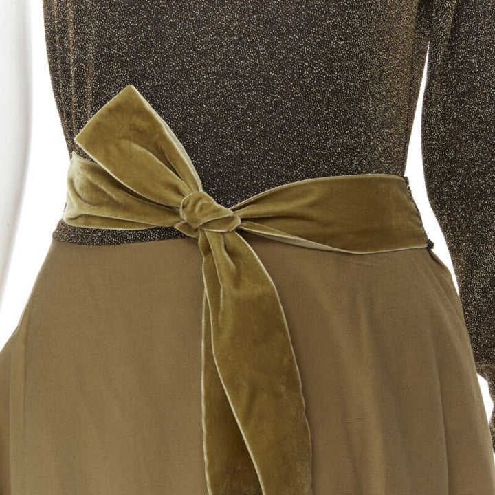 ARTCLUB Casa Miller gold lurex brown cotton twill wrap maxi dress M