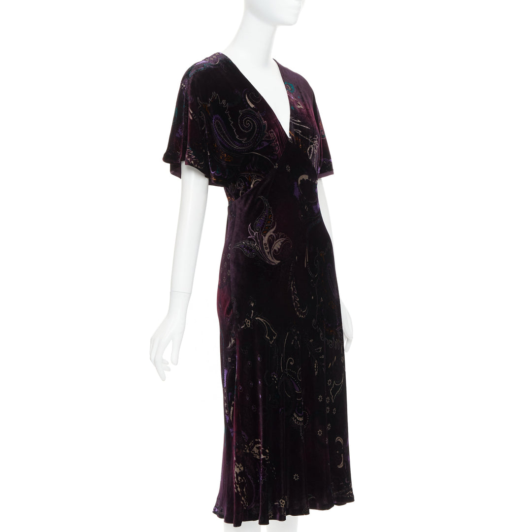 RALPH LAUREN Black Label Vintage dark purple velvet paisley floral dress US8 L