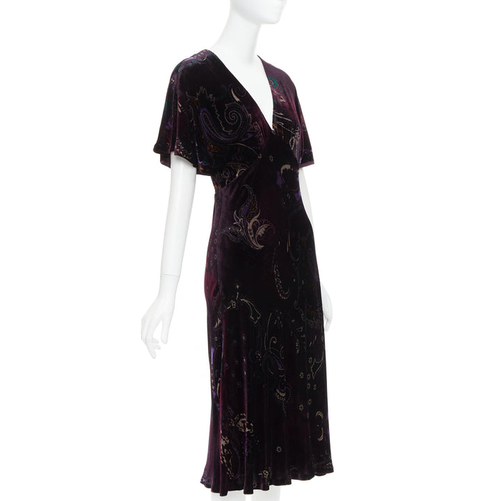 RALPH LAUREN Black Label Vintage dark purple velvet paisley floral dress US8 L