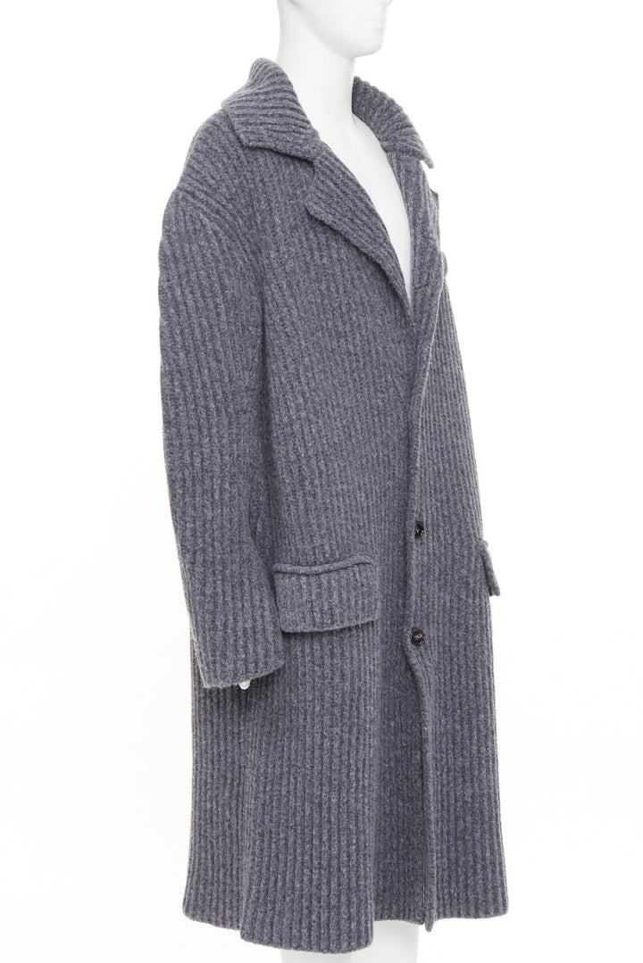 BOTTEGA VENETA 2022 Runway Felted Wool Knitted Coat grey melange coat M
