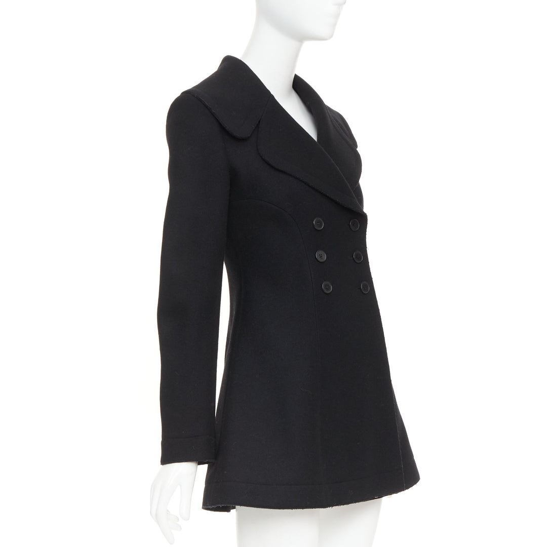 ALAIA black wool felt double breasted fit flared structured coat dress FR38 M