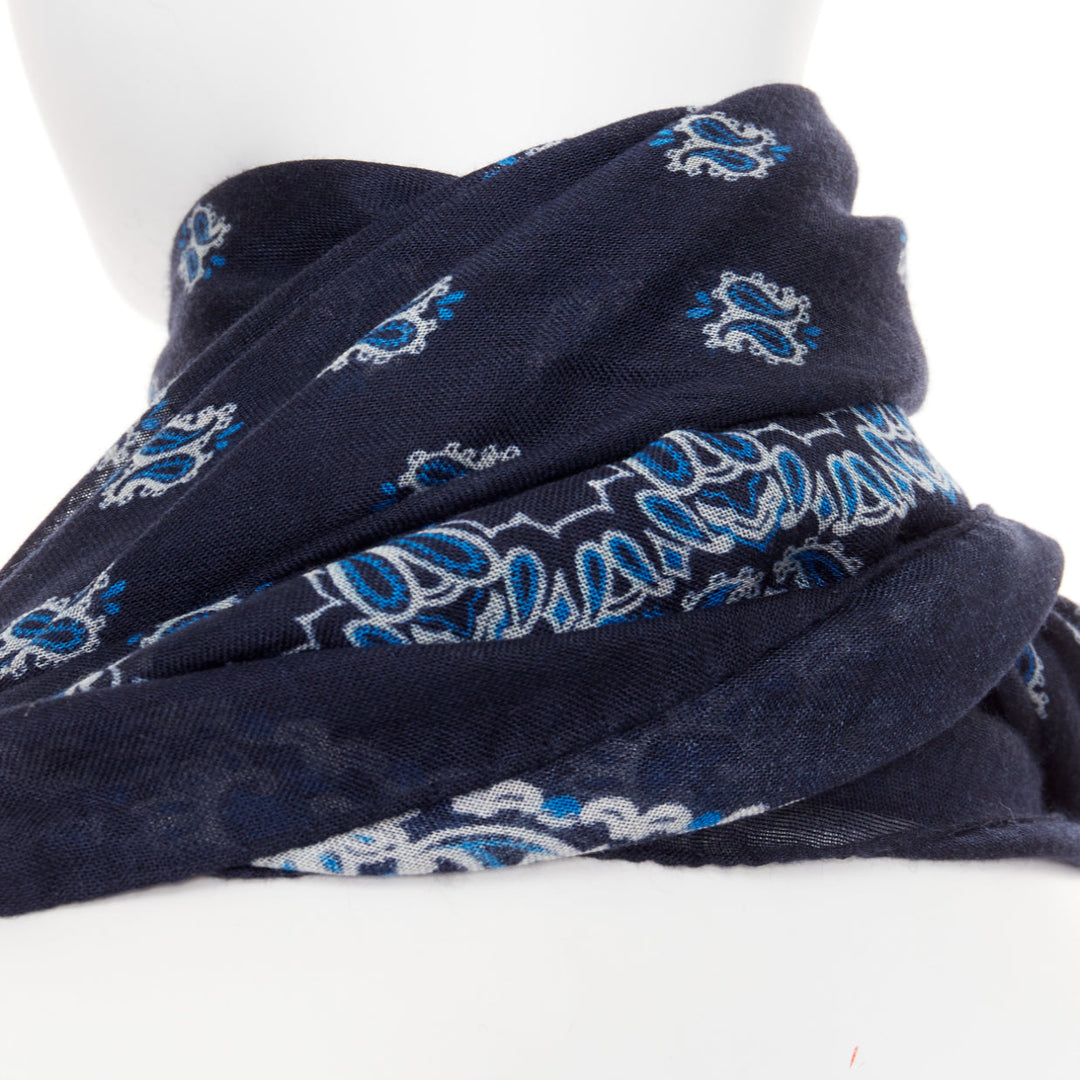 SAINT LAURENT 2016 Runway Surf Sound navy blue paisley cashmere silk wrap scarf