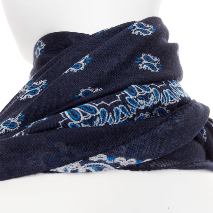 SAINT LAURENT 2016 Runway Surf Sound navy blue paisley cashmere silk wrap scarf