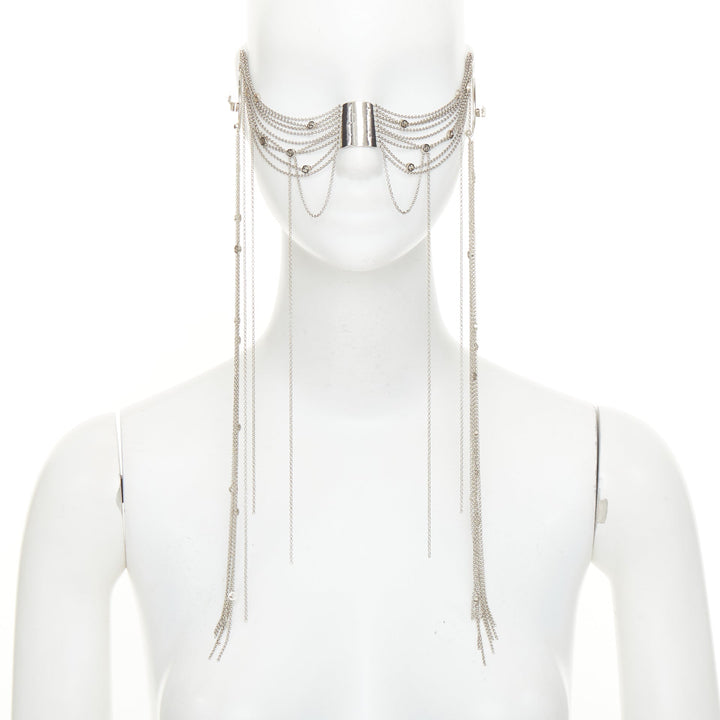 rare GUCCI 2019 Runway goth punk silver chain fringe ear cuff nose pad mask