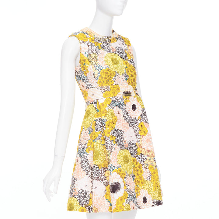 GIAMBA  GIAMBATTISTA VALLI yellow white quilted floral cocktail dress IT40 XS