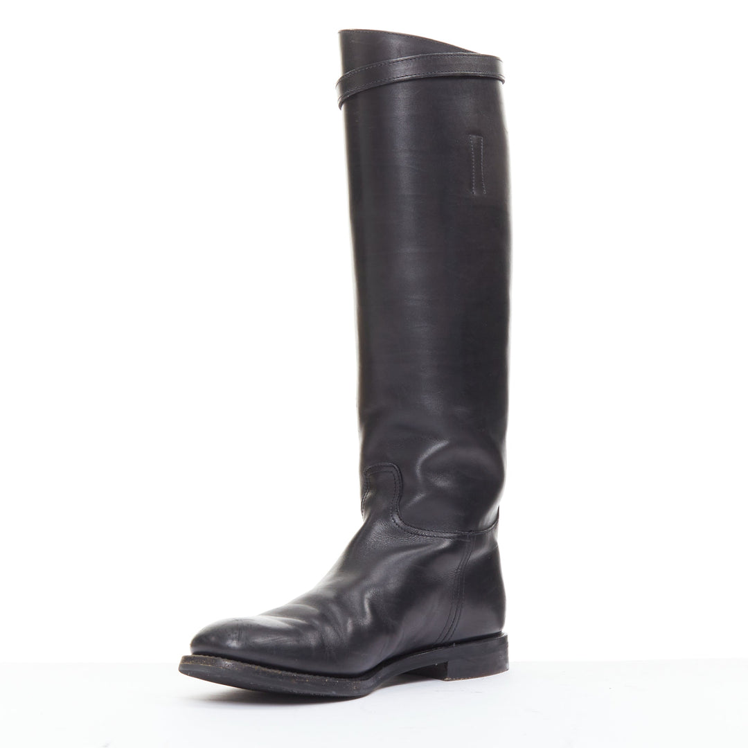 CHURCH'S Michelle G. black leather silver buckle tall riding boots EU37