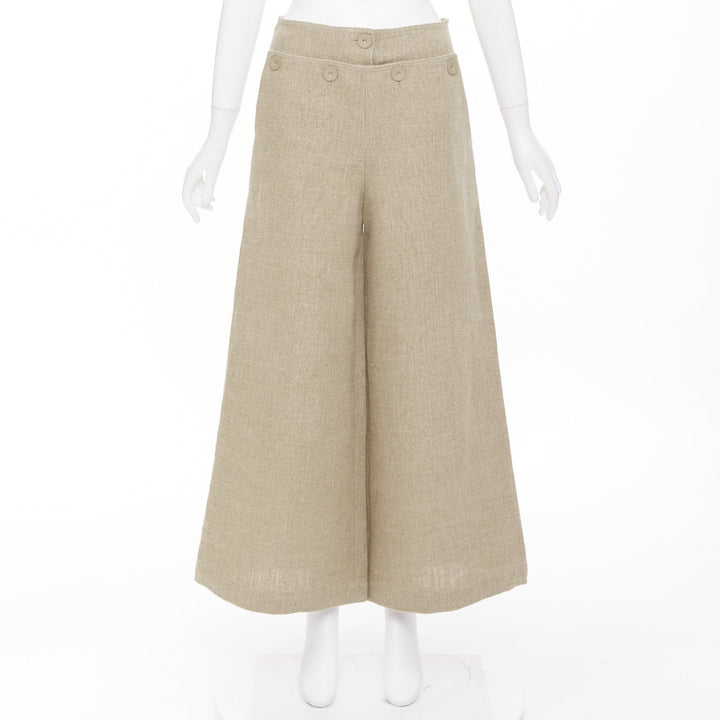 MAX MARA Sfalata beige linen button tab waist wide leg crop sailor pants IT38 XS