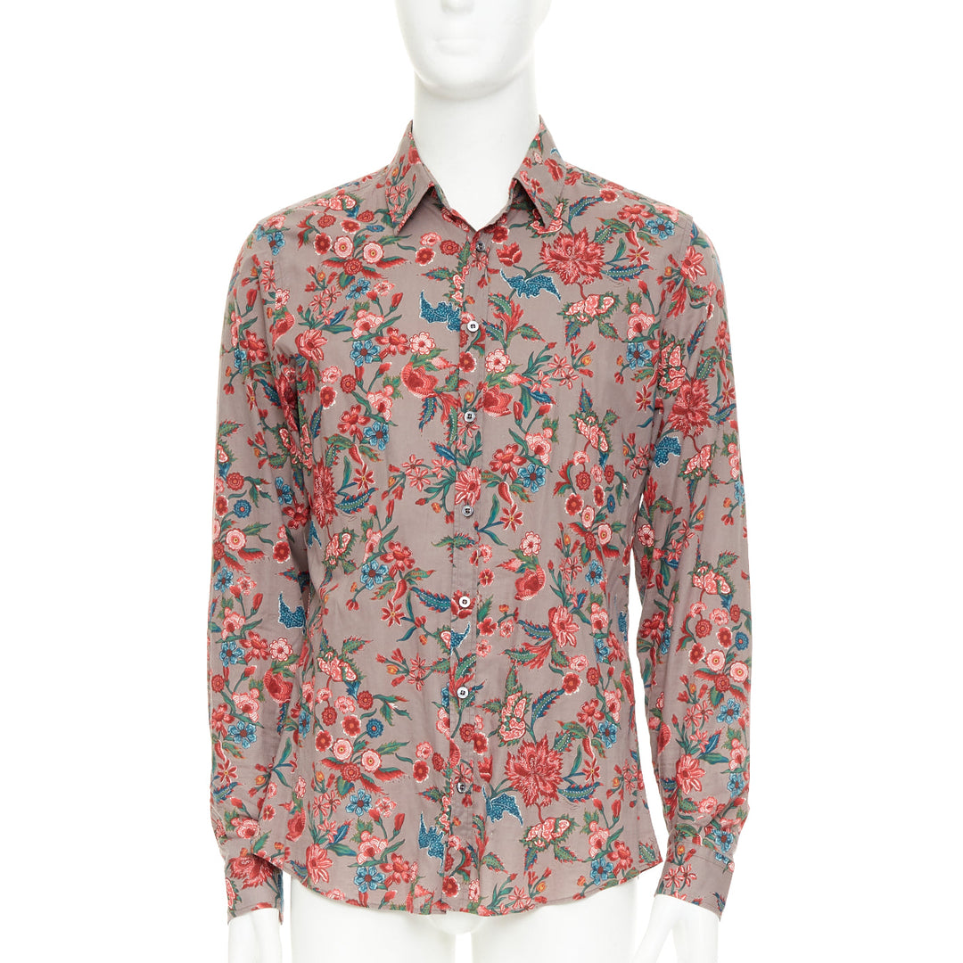 GUCCI 2013 Chintz red brown floral cotton button down shirt EU41 XL