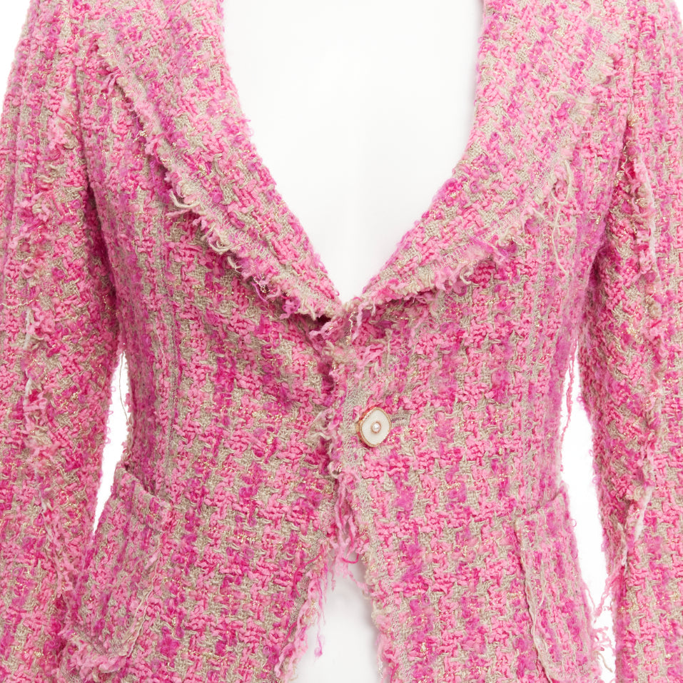 JUNYA WATANABE 2008 pink distressed tweed fitted cropped jacket S