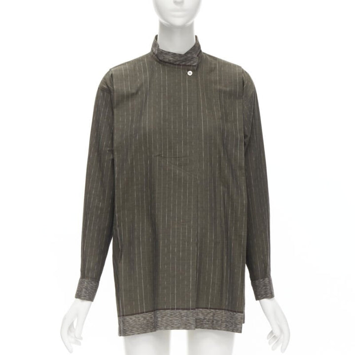ISSEY MIYAKE 1980's Vintage Samurai green striped cotton pleat shirt M Sz.9