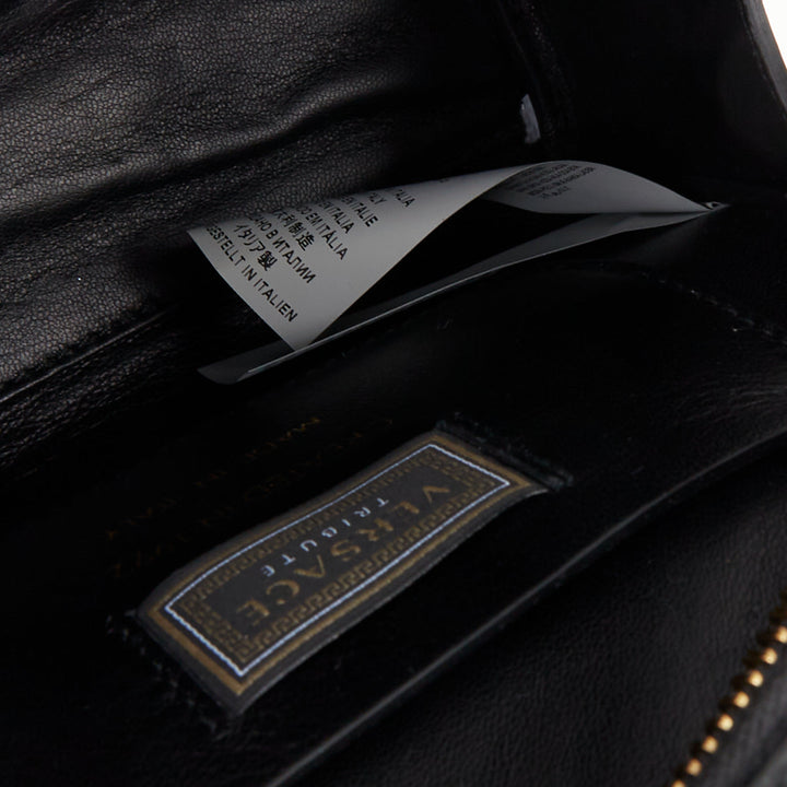 VERSACE 2018 Runway Tribute Medallion small black leather gold buckles bag