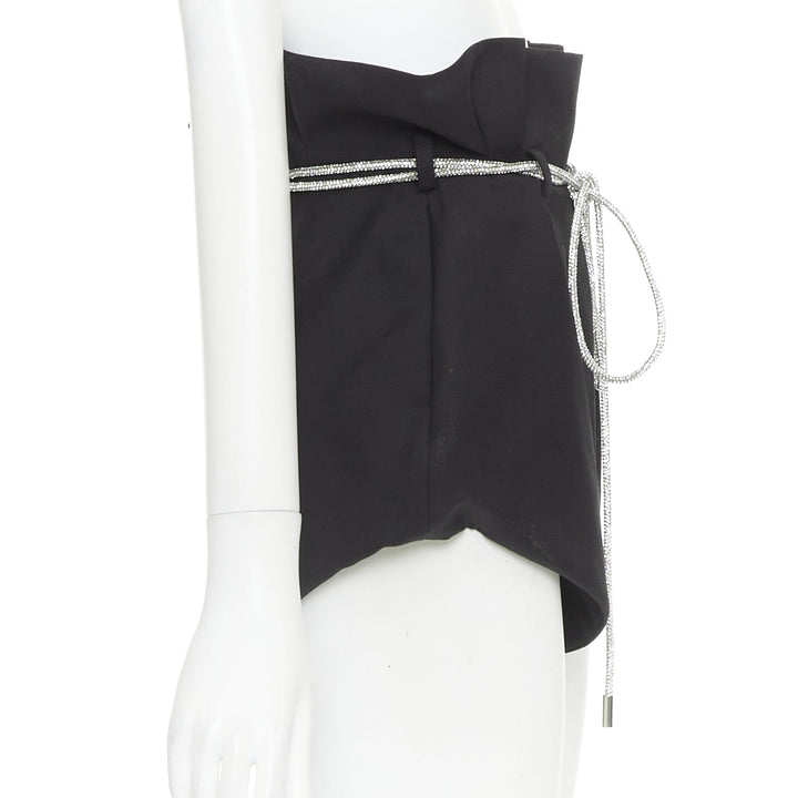 ALEXANDRE VAUTHIER SS2021 Runway black crepe silver crystal rope belt shorts