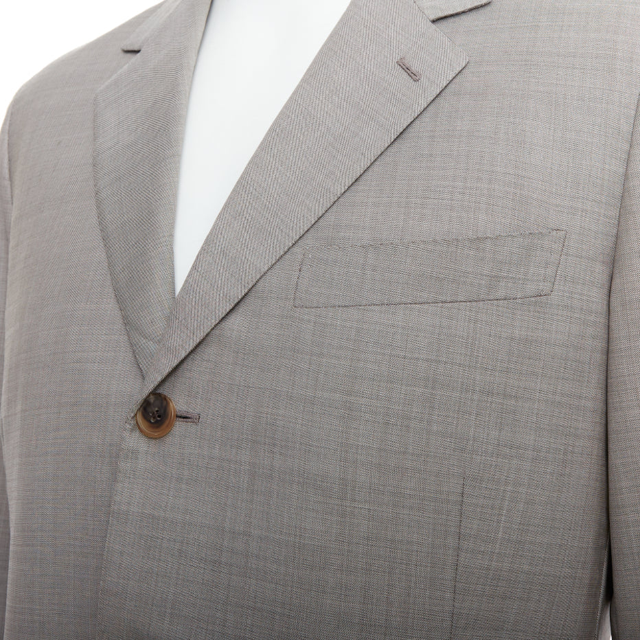 HERMES beige 100% wool 3 pockets handstitched details blazer suit FR48 M