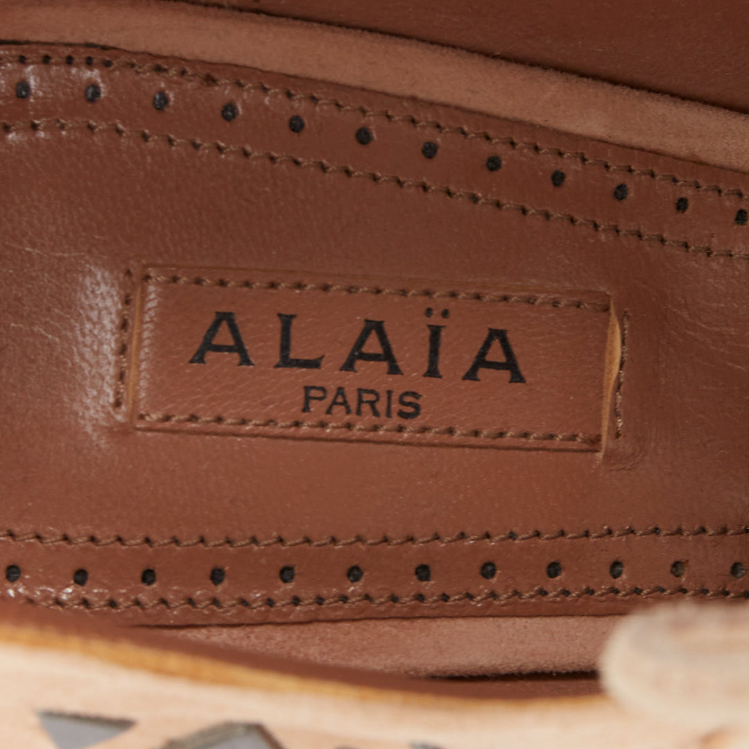 ALAIA 2014 Adelia blush pink suede geometric micro stud lace up booties EU36