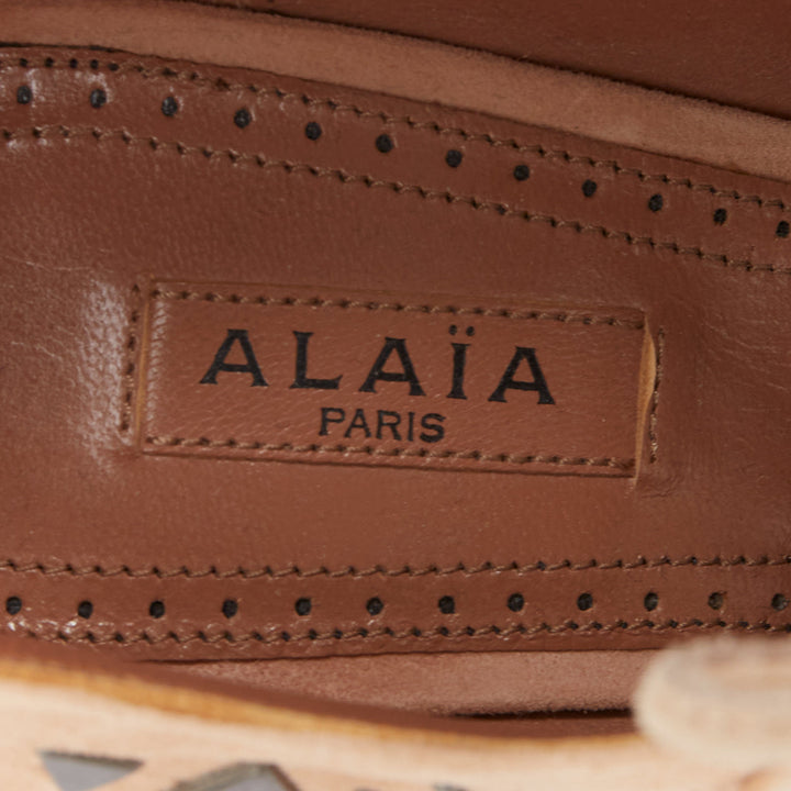 ALAIA 2014 Adelia blush pink suede geometric micro stud lace up booties EU36