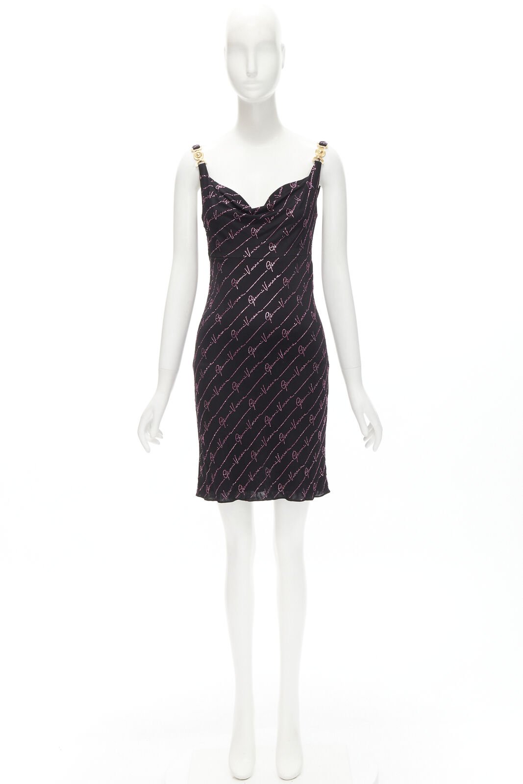 VERSACE Gianni Signature black pink crystal Medusa mini dress IT38 XS