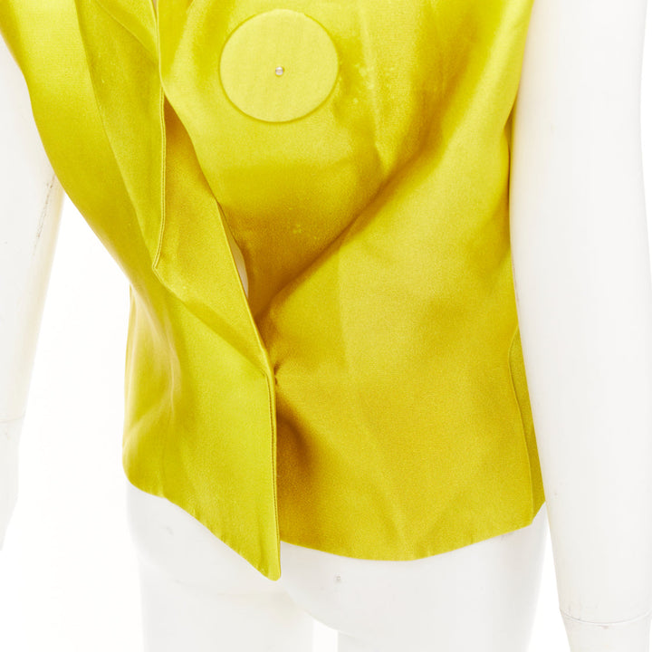 PRADA 2023 Runway yellow printed tie dye open back creased top blouse IT36 XXS