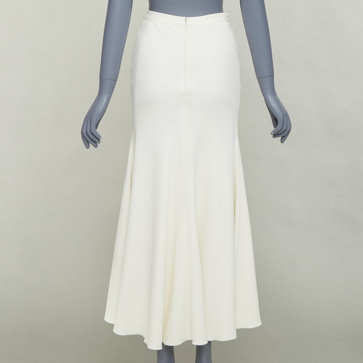 GIAMBATTISTA VALLI cream silk lined high waist flute mermaid midi skirt IT38 XS