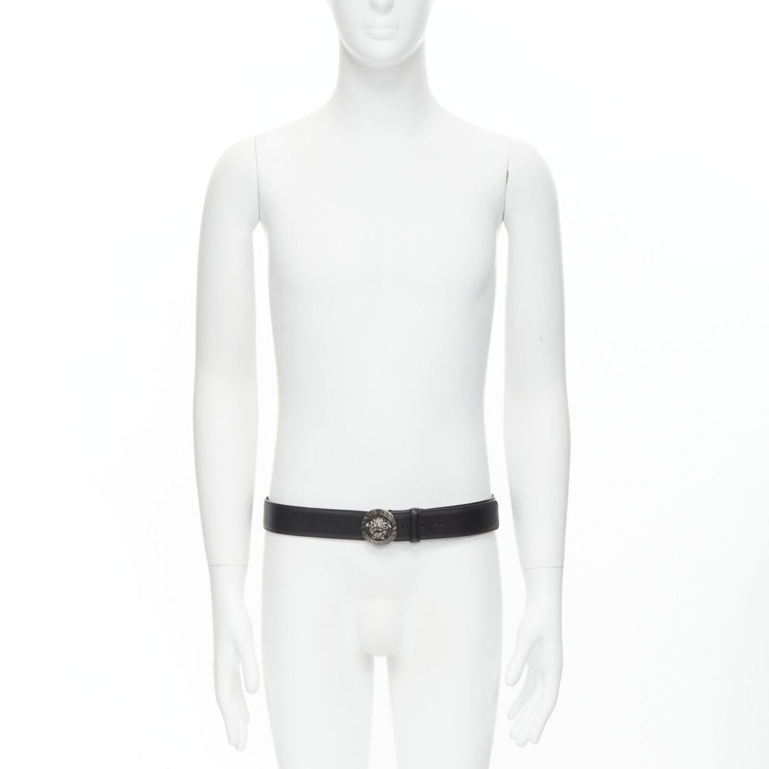 VERSACE Biggie Medusa Medallion Coin silver buckle black belt 110cm 42-46"