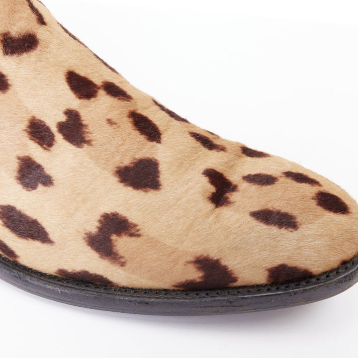 BALMAIN 2015 leopard print calf hair leather side zip classic ankle boots EU43
