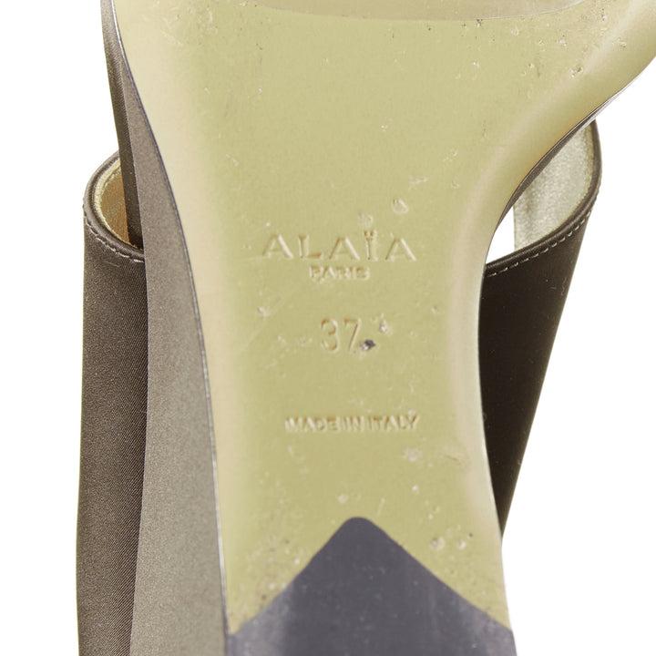 ALAIA Tong 75 brown satin sculptural wedge open toe thong sandals EU37