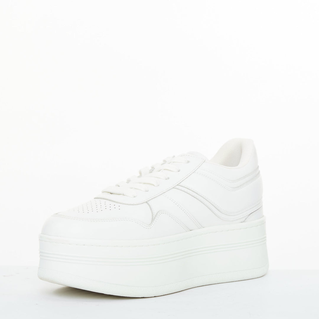 CELINE 2021 Block optic white calfskin leather wedge platform low sneakers EU38