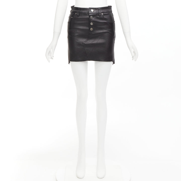AMIRI black genuine leather high low back pockets mini skirt US0 XS