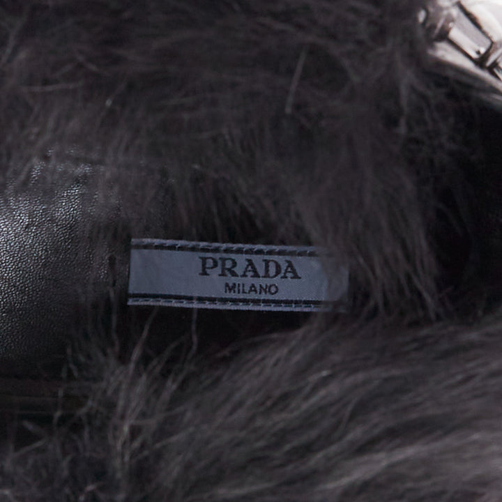 PRADA 2011 Calzature Donna black leather fur trim half wedged ankle boots EU