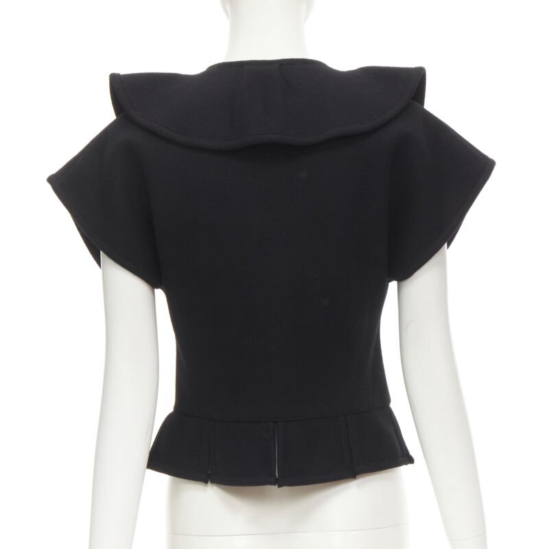 COMME DES GARCONS 1980's Vintage black felt flared collar peplum structured top