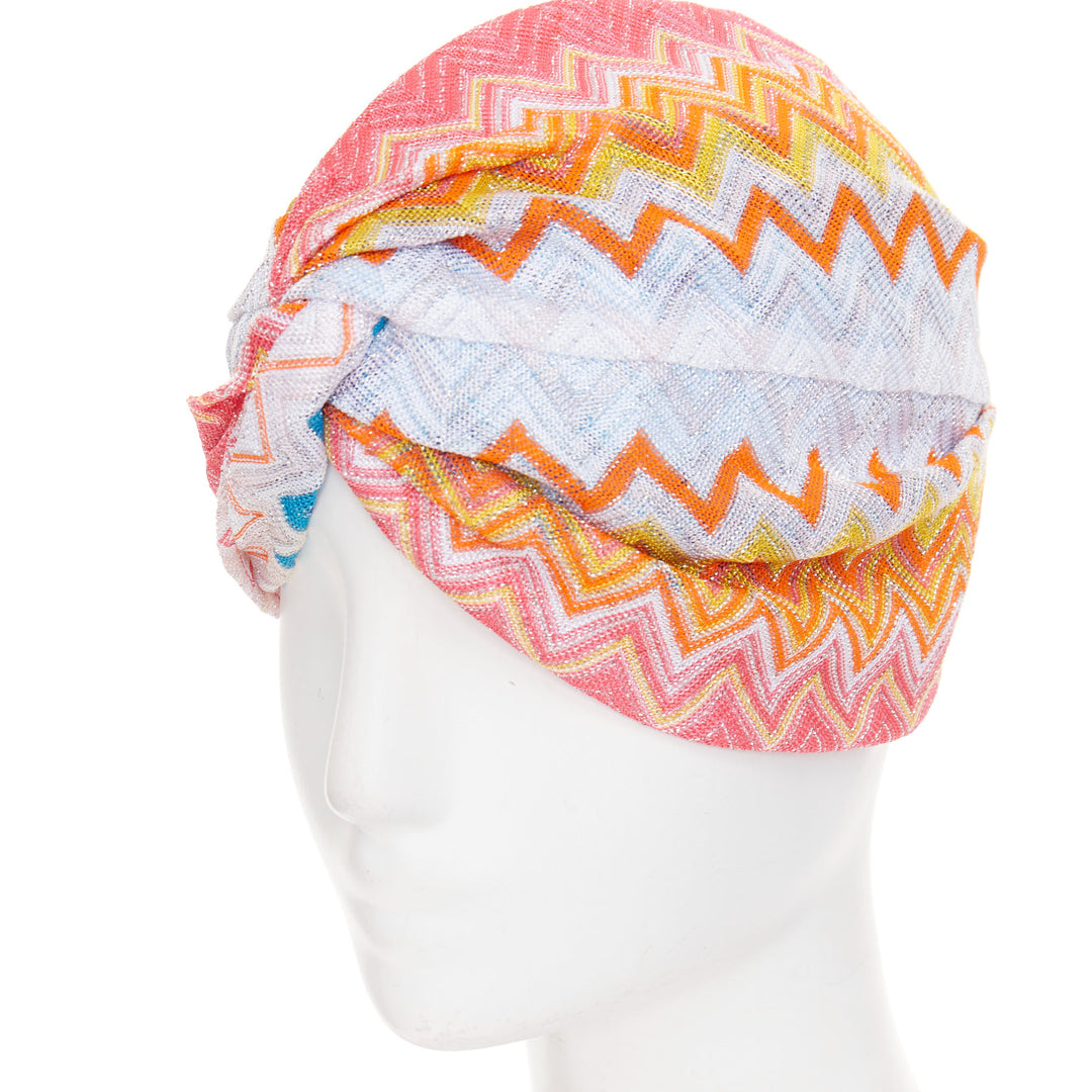 MISSONI 2021 lame viscose multicolor rainbow metallic lurex chevon turban hat