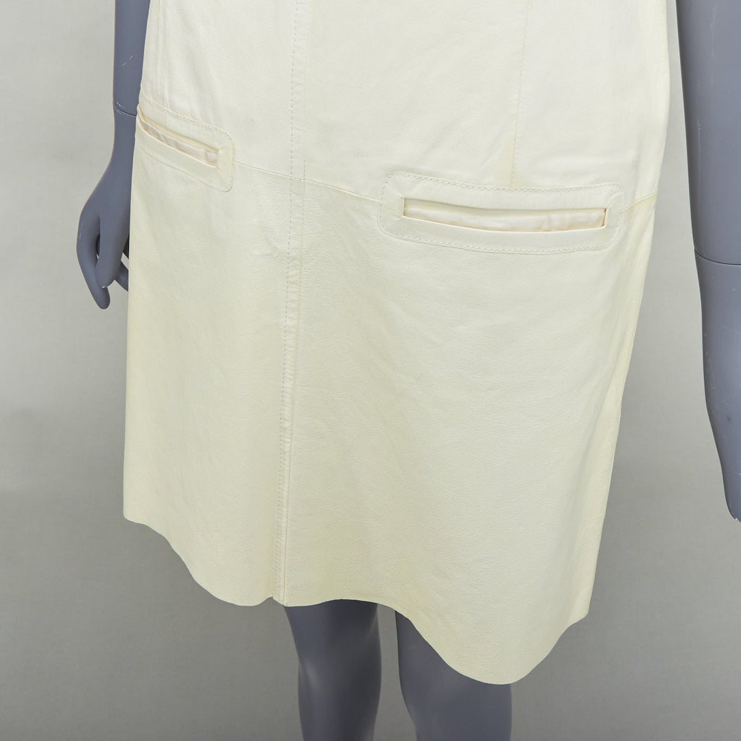 OLD CELINE Phoebe Philo cream kangaroo leather pocketed shift dress FR36 S