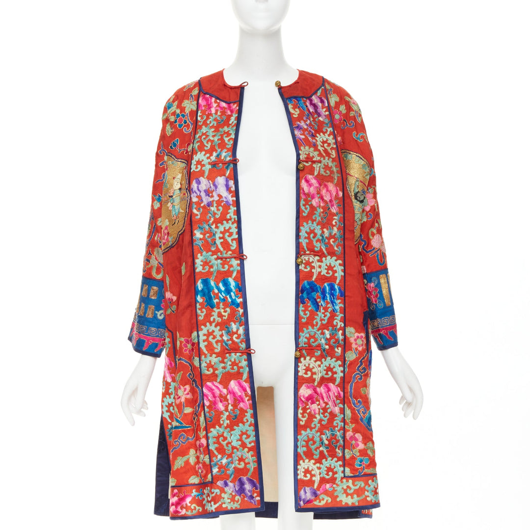 VINTAGE red gold Traditional Chinese motif embroidery brocade silk coat