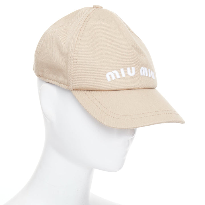 MIU MIU 2023 Drill khaki white cotton twill white logo baseball cap L