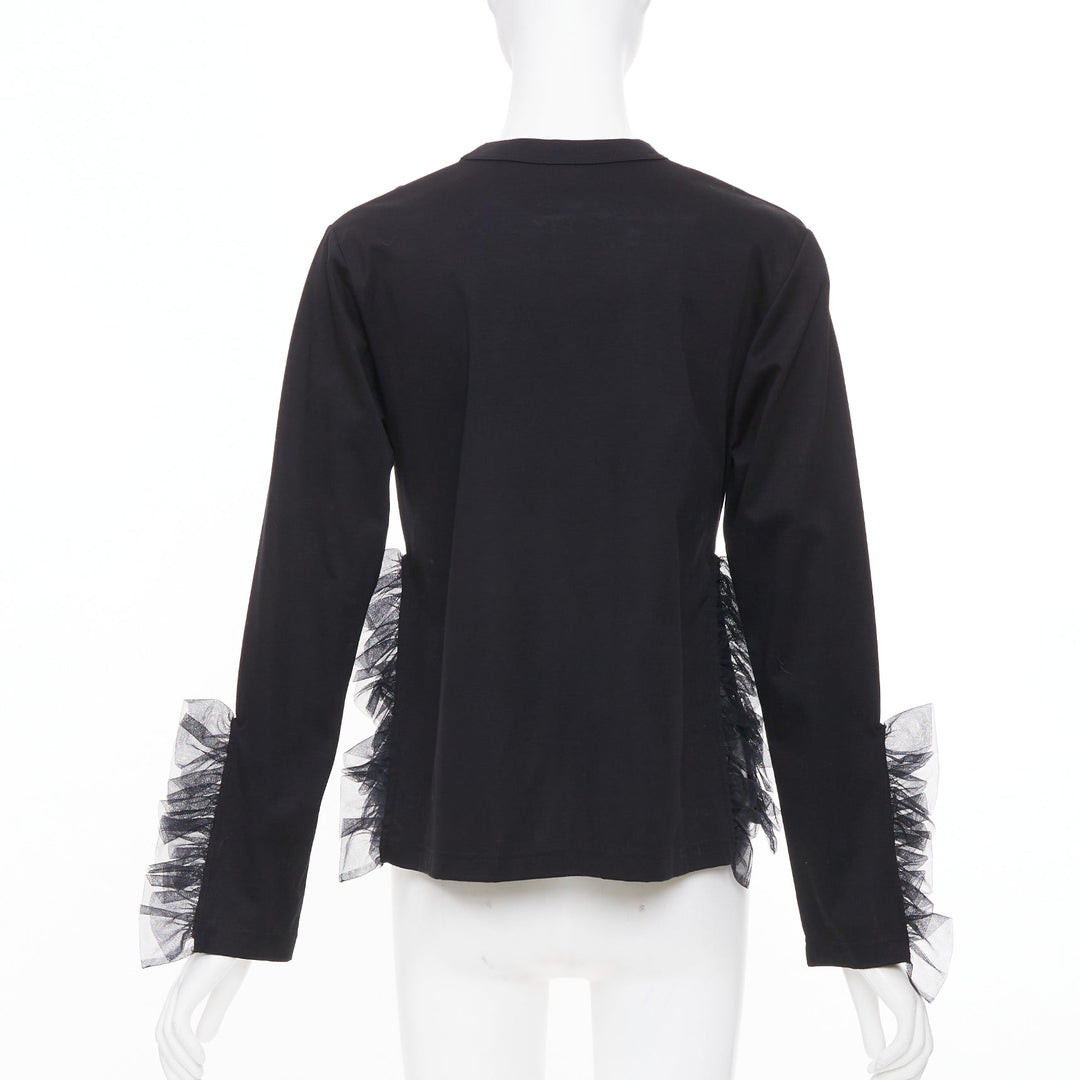 NOIR KEI NINOMIYA 2022 black cotton tulle ruffle trim side cutout blouse shirt M