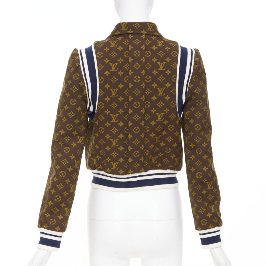 LOUIS VUITTON 2021 Reversible Monogram Cropped Varsity Knit outerwear FR36 S