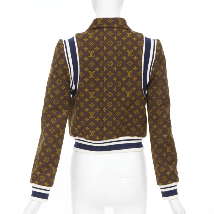 LOUIS VUITTON 2021 Reversible Monogram Cropped Varsity Knit outerwear FR36 S
