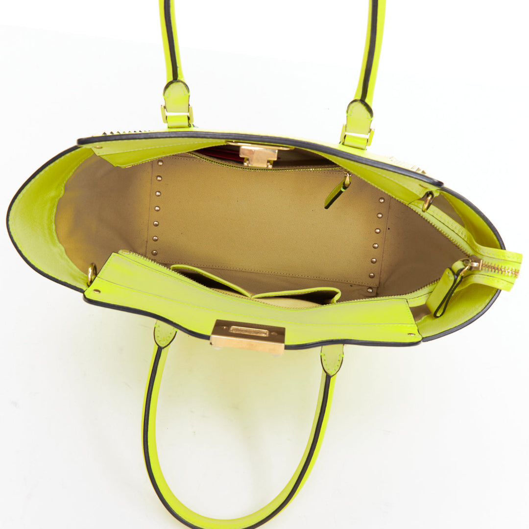 VALENTINO Rockstud neon yellow leather pyramid stud tote bag