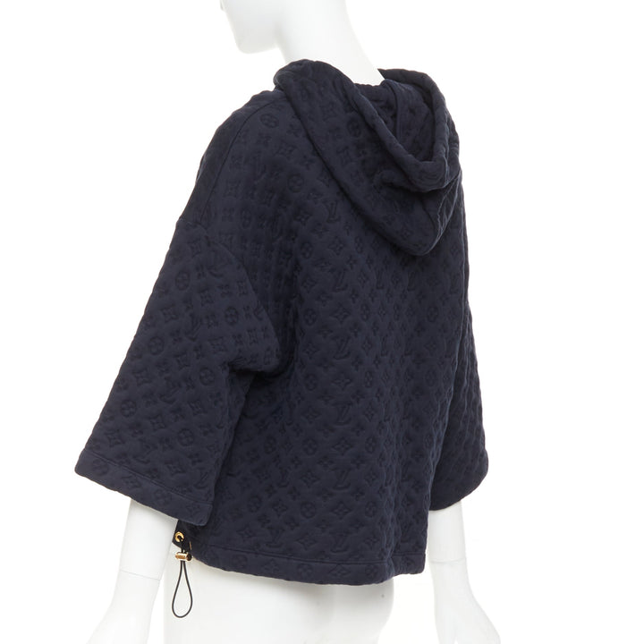 LOUIS VUITTON 2021 black  cotton 3D monogram jacquard short sleeve boxy hoodie