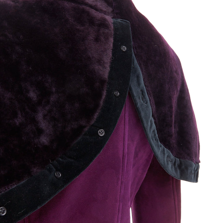 YVES SAINT LAURENT Vintage purple suede fur lined double breasted jacket FR36 S