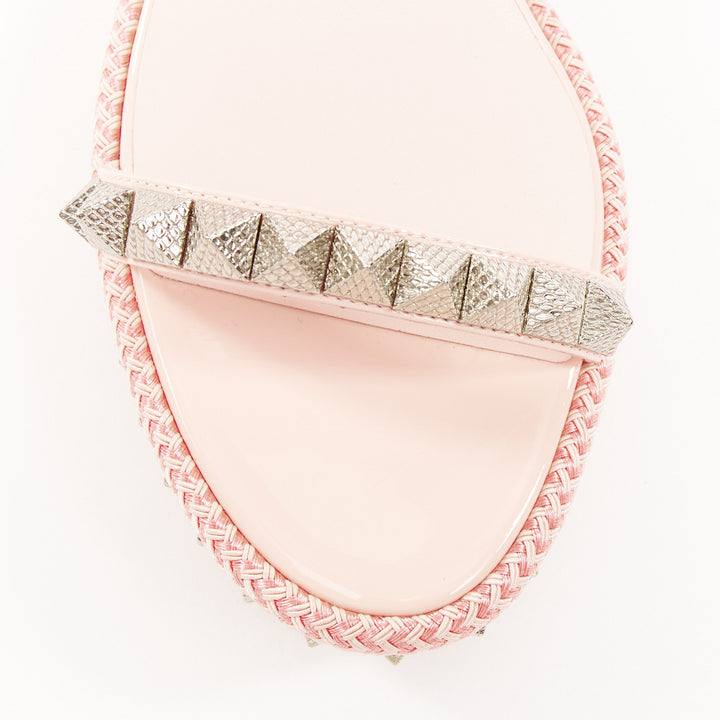 CHRISTIAN LOUBOUTIN Pyraclou 60 poupee pink patent spikes platform wedges EU38