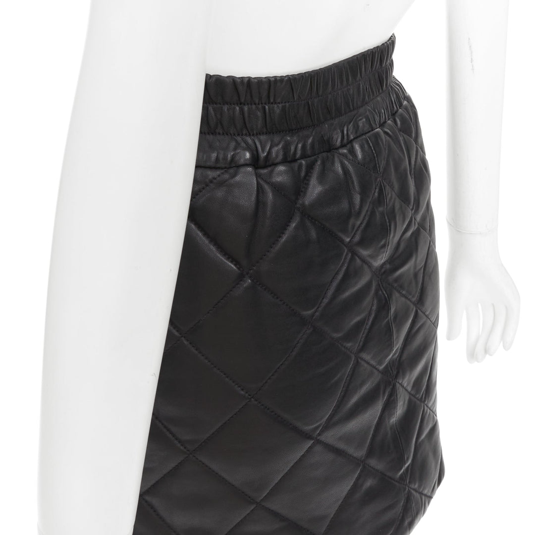 ALL SAINTS Ottie black lambskin leather quilted elasticated waist skirt US0 XS
