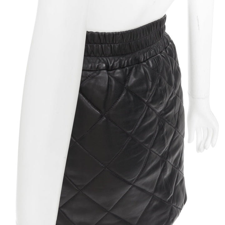 ALL SAINTS Ottie black lambskin leather quilted elasticated waist skirt US0 XS