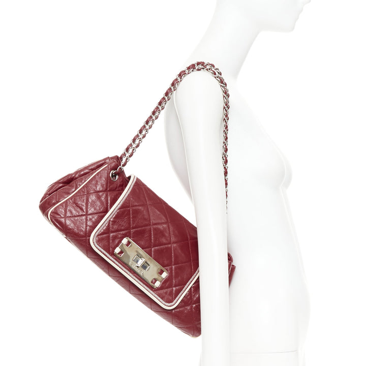 CHANEL East West Accordion Flap red Bordeaux silver chain flap bag